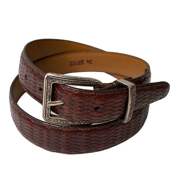 Brighton Vintage Brown Woven Weave Leather Belt Silver Tone Buckle 1996 Office main image 6